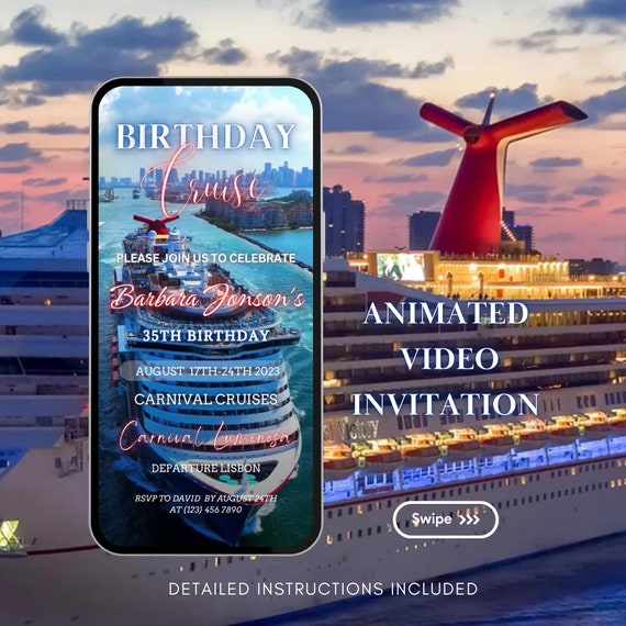 Video Cruise Invitation Template Birthday Cruise for her Animated Invitation MSC Carnival Cruise Itinerary Template Birthday Party Invite299