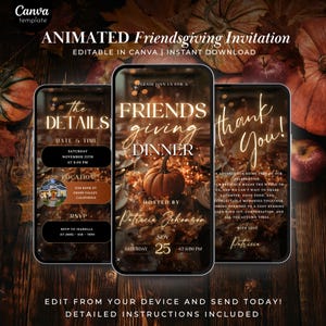 Friendsgiving Dinner Invitation Template, Digital Fall Party Evite, Cozy Thanksgiving Dinner Video Invite, Editable Canva Instant Download