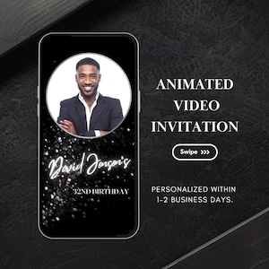 Editable Birthday Invitation Template Digital Birthday Invite For Men Birthday card for him birthday party Animated Invitation with photo124