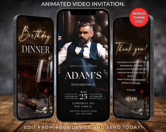 Birthday Dinner video invitation Editable Template Animated Birthday Dinner Digital Birthday Party Invite Instant Download text evite 605