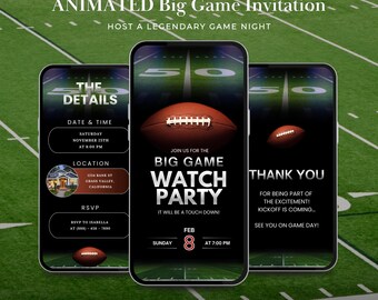 Animated Big Game Watch Party Invitation, Football Evite Template, Editable Game Day Digital Invite, Sports Watch Party eCard