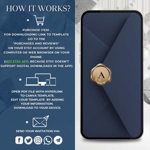 He Did It Graduation Invitation Template 2026, Animated Graduation Evite, Editable Canva Grad Party Invite, Navy Blue Gold Grad Invite bild 7