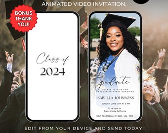Graduation Video Invitation, Animated Grad Announcement, Graduation Invite, Grad Party Evite Instant Download Editable Template with photo