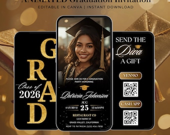 Digital Graduation class of 2026 Invitation, College Graduation Video Invitation, Animated Grad Announcement, Graduation Party Invitation769