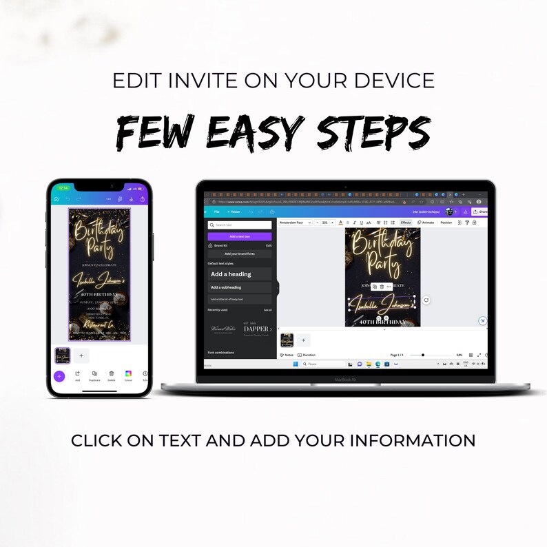 Birthday Party Digital Invitation Template Black and Gold Mobile Phone ...