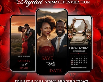 Modèle numérique réservez la date, faire-part vidéo de mariage minimaliste, réservez la date, calendrier photo, modèle modifiable à télécharger