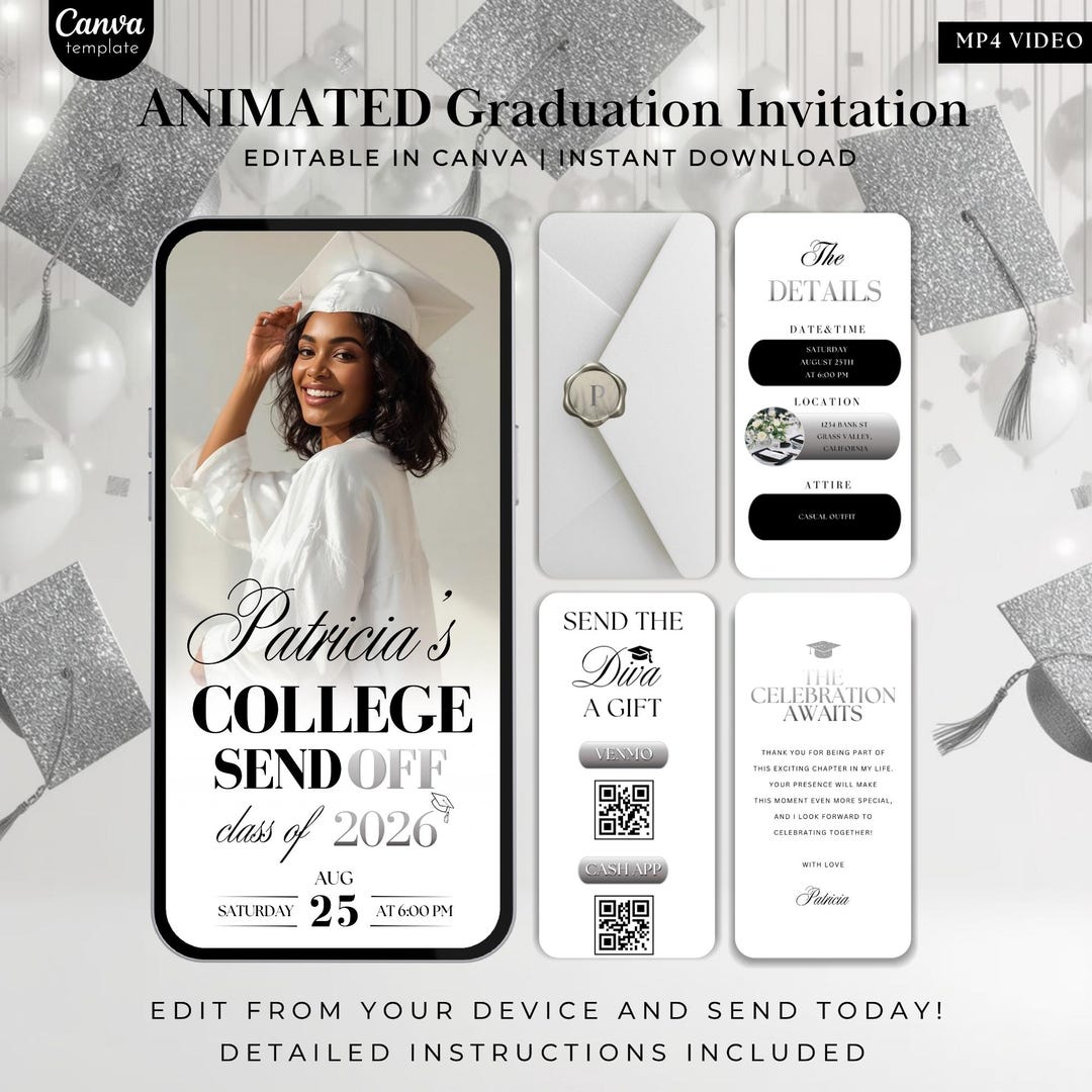 Graduation Invitation Template, College Send off Invitation, Animated ...