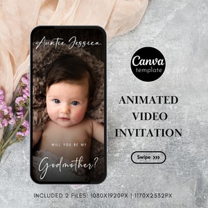 Plantilla de video animado minimalista y moderna de propuesta de ¿Quieres ser mi madrina? Padrinos Madrina Invitación de padrino con foto Bautismo 279