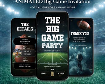 Animated Big Game Invitation |  Football Digital Invitation | Game Day Video Evite | Editable Canva Template