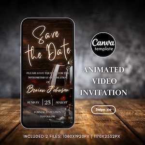 Whiskey-Themed Birthday Invitation for Man Birthday Animated Surprise Party Digital Invitation Whiskey Editable Video Template 173