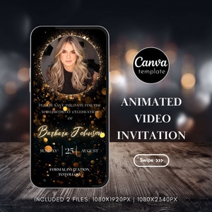 Digital Black Gold Neon Save the Date Animated Video Invitation for Woman Minimalist Save The Date Editable Template Instant Download 40