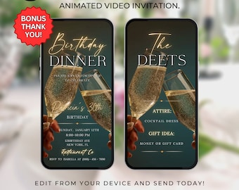 Birthday Dinner video invitation Editable Template Animated Birthday Dinner Digital Birthday Party Invite Instant Download text evite 527