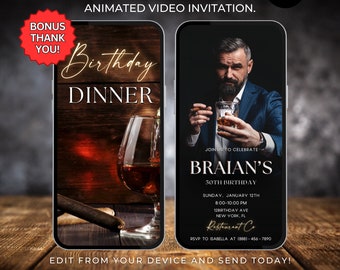 Birthday Dinner video invitation Editable Template Animated Birthday Dinner Digital Birthday Party Invite Instant Download text evite 589
