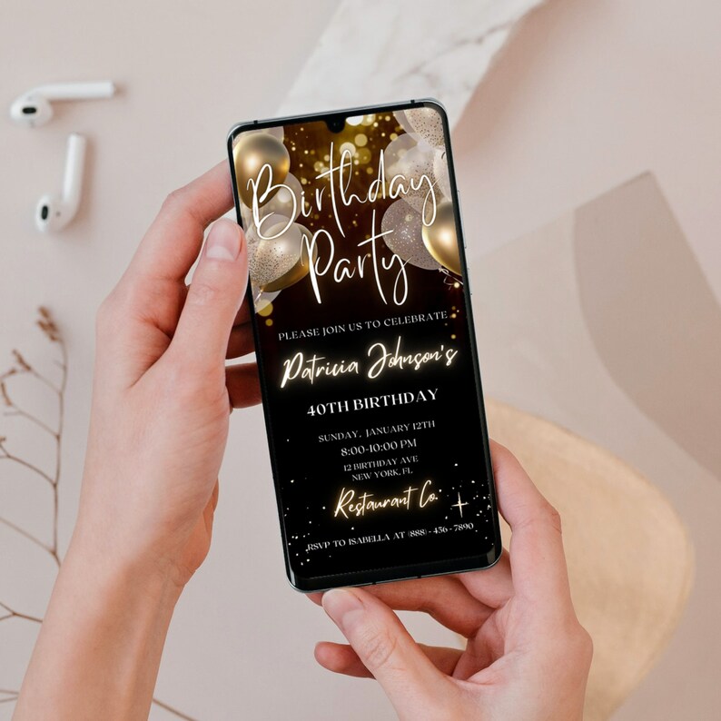 Editable Black and Gold Birthday Party Invitation Template Digital ...