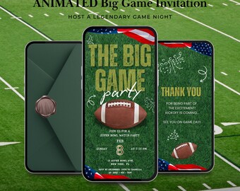 Animated Big Game Invitation | Football Party Video Invite | Digital Game Night Invitation | Canva Template | Instant Download