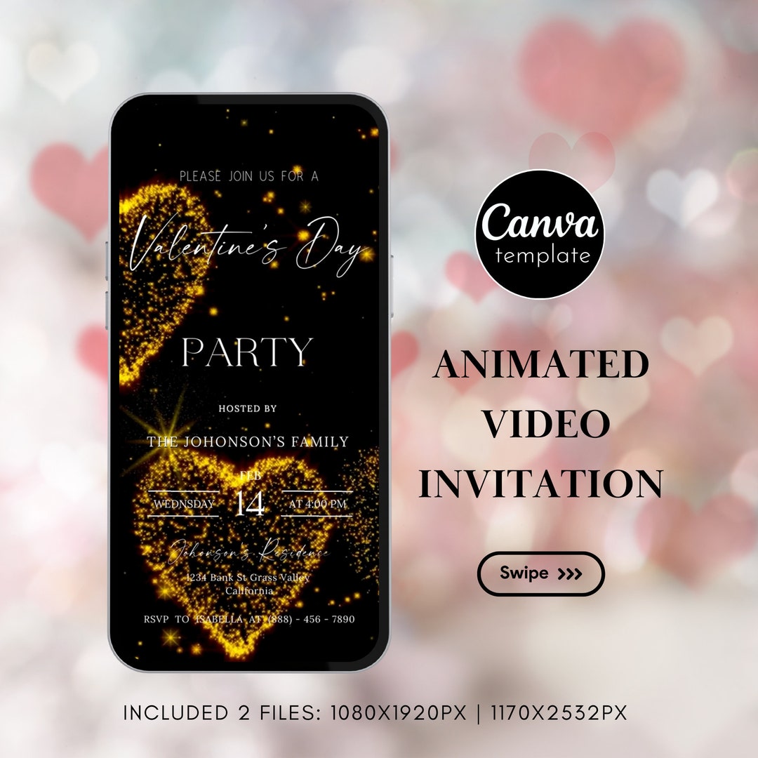 Editable Valentine Invitation Template Digital Valentine Party Video