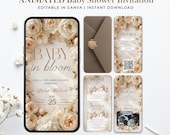 Neutral Baby Shower Invitation Video | Beige Floral Animated Baby in Bloom Canva Template | Editable Digital Baby Invite | Instant Download