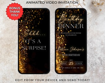Surprise Birthday Dinner Invitation, Digital Party Invite Video For Her or Him, Editable Canva Template, Animated Birthday dinner video 503