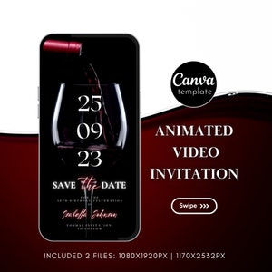 Digital Save the Date Animated Video Invitation for Woman Minimalist Save The Date Birthday Invite Instant Download Editable Template 312