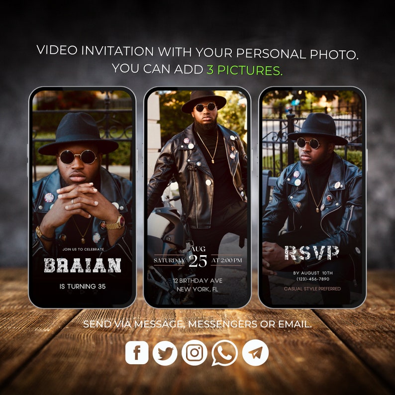 Editable Birthday Invitation Template With Photo Brunch Party Men ...