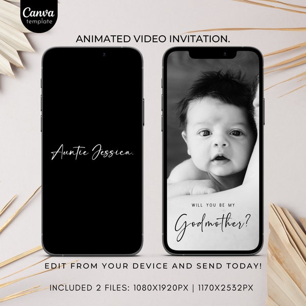 Will You Be My Godmother Proposal invitation video Godparent Proposal Card Classic Minimalist Modern Will You Be My Godmother Template 281