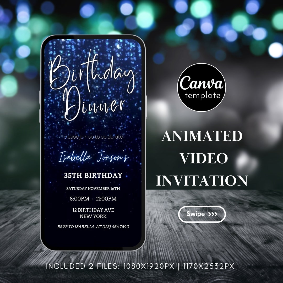 Digital Blue Neon Birthday Invitation Template Editable Birthday Dinner ...
