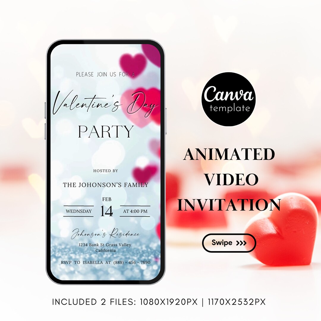Editable Valentine Invitation Template Digital Valentine Party Video
