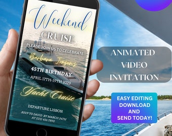 Cruise invitation and Itinerary template Modern Birthday weekend Animated Mobile Yacht Cruise Invite Birthday Weekend Itinerary invitation