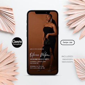 Digital Photo Template Gold Neon Let&#39;s Party Birthday Invitation Electronic Phone Text Message Evite Editable Template Instant Download 213