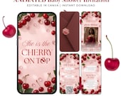 Cherry Baby Shower Video Invitation, She is the Cherry on Top Invite, Red Baby Shower Evite, Editable Canva Animated Invite Girl