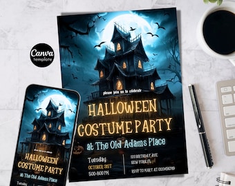 Halloween Invitation Haunted House Halloween Costume Party Invite 5x7 Editable Template Instant Download PDF JPG PNG Printable invite 257