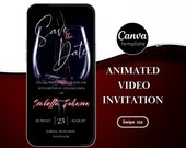 Save the Date Animated Video Invitation Template for Birthday Party Save the Date Gold Neon Birthday Invite for Woman Wine invitation 315