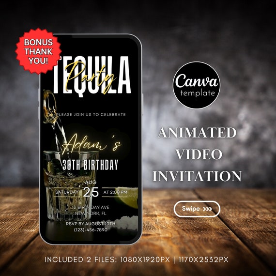 Birthday Party Digital Invitation Template Whiskey-Themed 50th Birthday Invitation for Man Birthday Tequila party, Surprise Party Invite 533