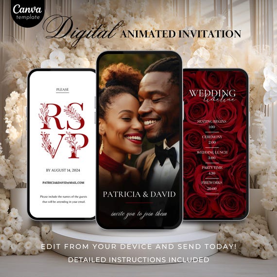 Animated Wedding Invitation, DIY Template Design, Wedding Video Invitation, Wedding invite, Premade Digital Wedding Electronic Invite 788