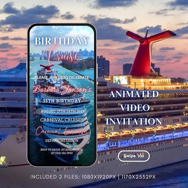 Video Cruise Invitation Template Birthday Cruise for her Animated Invitation MSC Carnival Cruise Itinerary Template Birthday Party Invite299