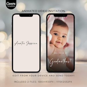 Você será minha madrinha Convite de vídeo para proposta Cartão de proposta para padrinhos Clássico Minimalista Moderno Você será minha madrinha Modelo 282