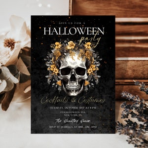 Editable Halloween Party Invitation for Adults Halloween Costume Party Invite Gothic Skull Invitation Template Printable Halloween Invite