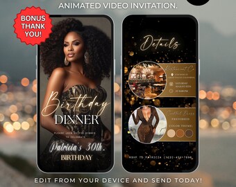 Birthday Dinner invitation video, Birthday Dinner, Digital Birthday Party Invite, Editable Template, Text, Birthday Party, text evite 598