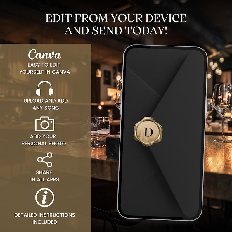 Invito di compleanno di lusso nero e oro per uomo / Invito animato Canva Evite / Video di invito digitale modificabile per feste di 30°, 40° e 50° compleanno immagine 4