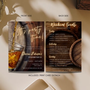 Whisky-Einladung druckbare bearbeitbare Vorlage Whisky-Geburtstags-Einladung für Männer-Geburtstag einladen Whisky-Party laden Reiseplan ein