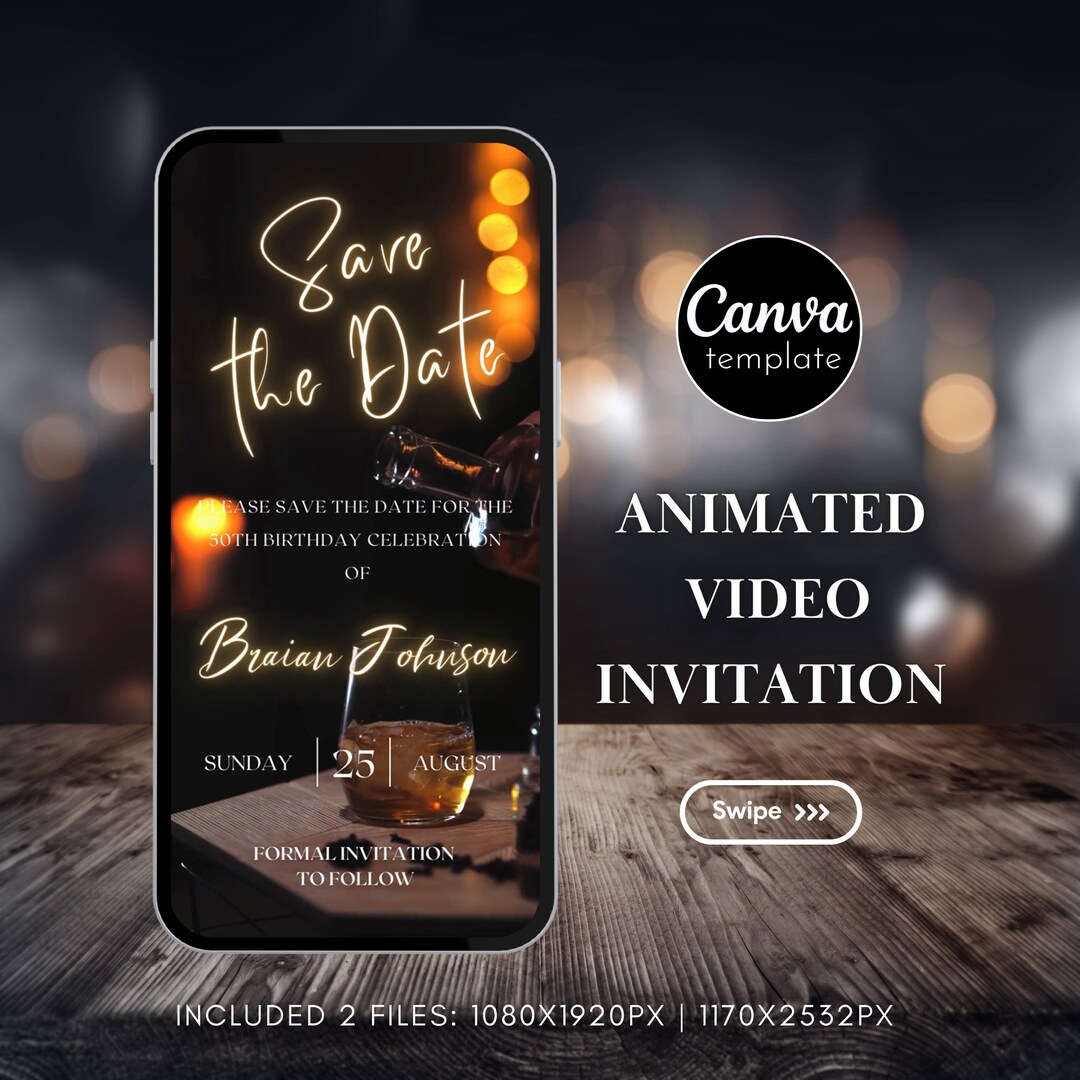 Invite Theme Digital Whiskey-themed Surprise Party Invitation for Men's Birthday ...