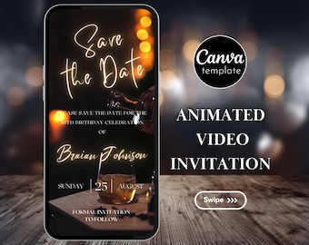 Digital Whiskey-Themed Surprise Party Invitation for Men's Birthday Editable Video Invite Save The Date Whiskey Birthday Invitation 41