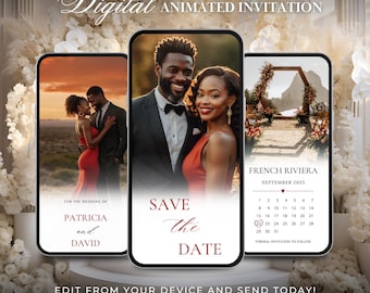 Modèle numérique réservez la date, faire-part vidéo de mariage minimaliste, réservez la date, calendrier photo, modèle modifiable à télécharger