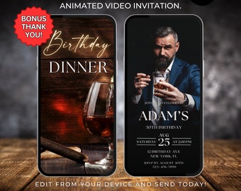 Birthday Dinner video invitation Editable Template Animated Birthday Dinner Digital Birthday Party Invite Instant Download text evite 587