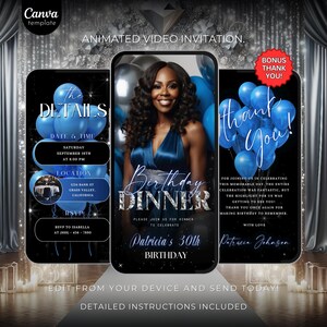 Digital Birthday Dinner invitation, Birthday Dinner Animated, Digital Birthday Party Invite, Editable Template Birthday Party,text evite 694