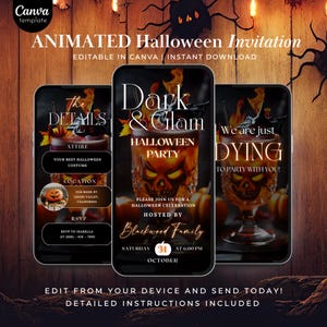Editable Halloween Party Invitation Video Template Animated Halloween Evite for Adults Digital Spooky Costume Canva Invite Instant Download