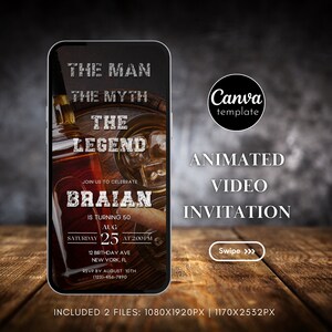 Invitación de cumpleaños de fiesta de whisky para hombre Invitación digital de fiesta sorpresa de cumpleaños Plantilla editable de whisky Invitaciones en video 428