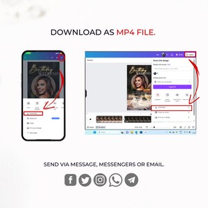 K&ouml;nnte beinhalten: Ein Screenshot eines Computerbildschirms, der eine Designvorlage f&uuml;r eine Geburtstagswochenendeinladung zeigt. Die Vorlage verf&uuml;gt &uuml;ber ein goldenes und schwarzes Design mit einem Platzhalter f&uuml;r ein Foto und dem Text "Geburtstagswochenende". Der Bildschirm zeigt auch Optionen zum Herunterladen, Teilen und Drucken des Designs.