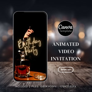 Plantilla de invitación digital para fiesta de cumpleaños Invitación para el 50 cumpleaños con temática de whisky para hombre Video de cumpleaños Invitación a fiesta sorpresa con whisky de Evite