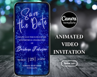 Save the Date Invitation Editable Blue Birthday Invitation Template Digital Download Animated Video Invite Template Birthday Party 1